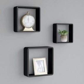 Wall Cube Shelf Set of 3 Black MDF Large, Medium, Small