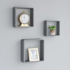 Wall Cube Shelf Set of 3 Grey MDF Small Appealing Desig...
