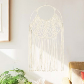 Macrame Wall Hanger Cream Cotton 15.7x31.5 in Decorativ...
