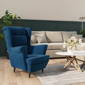 Armchair Blue Velvet, Plywood Standard Armchair Rectang...