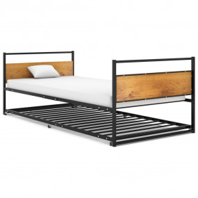 Pull-out Bed Frame Black Powder-Coated Metal, MDF, Plas...