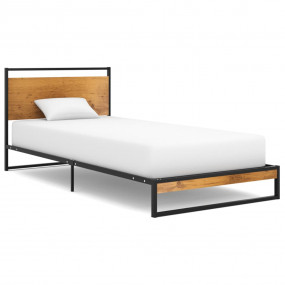 Bed Frame Black, Wood brown Powder-coated metal, MDF Tw...