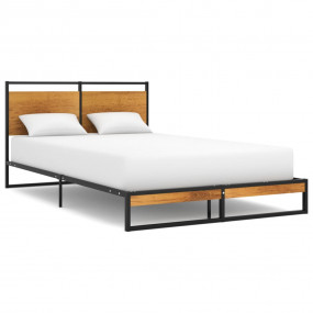 Bed Frame Black, Wood Brown Powder-coated metal, MDF Fu...