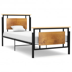 Bed Frame Black, Oak Solid oak wood, powder-coated meta...
