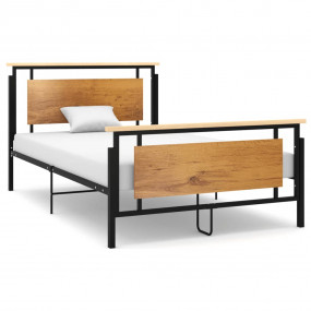 Bed Frame Black Solid oak wood, powder-coated metal, MD...