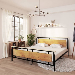 Bed Frame Black Solid oak wood, powder-coated metal, MD...