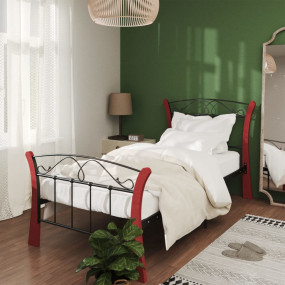 Bed Frame Black Powder-coated metal, Solid Oak Wood Sin...