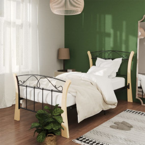 Bed Frame Black and natural Powder-coated metal, solid ...