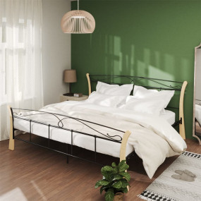 Bed Frame Black and Natural Powder-coated metal, solid ...