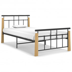 Bed Frame Black and Light Oak Powder-coated metal, soli...