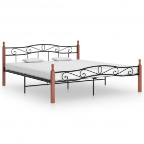 Bed Frame Black Powder-coated metal, solid oak wood Ful...