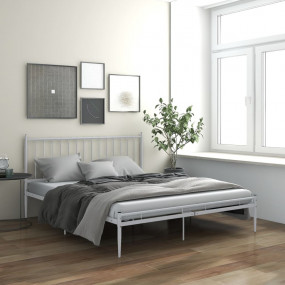 Bed Frame White Powder-Coated Metal Super King Durable