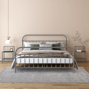 Bedside Cabinet Set of 2 Grey Powder-coated metal, Glas...