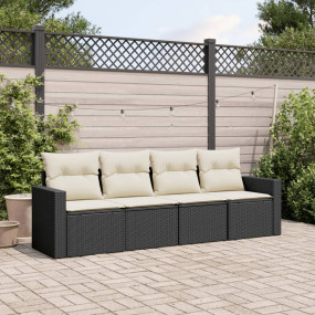 Garden Sofa Set Black PE Rattan 4 Piece Set Modular