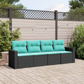 Garden Sofa Set Black PE Rattan Large Modular Outdoor S...