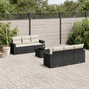 Garden Sofa Set Set of 7 Black, Cream White