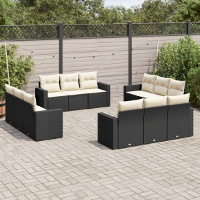 Garden Sofa Set Black PE rattan, Powder-coated steel, P...