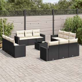 Garden Sofa Set Black PE Rattan Large Adjustable Feet