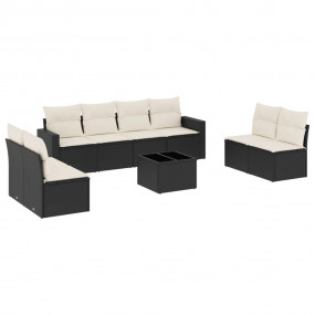 Garden Sofa Set Black PE Rattan 9-piece set Removable C...
