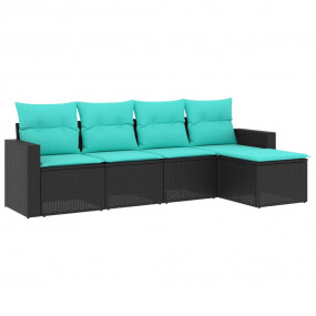 Garden Sofa Set Black, Blue PE rattan, powder-coated st...