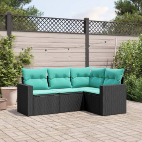 Garden Sofa Set Black, Blue PE rattan, powder-coated st...