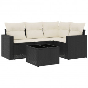 Garden Sofa Set Black and Cream Poly Rattan 5 Piece Set
