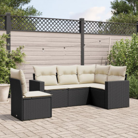 Garden Sofa Set Black PE Rattan, Powder-Coated Steel La...