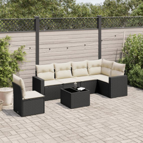 Garden Sofa Set Black PE Rattan, Powder-Coated Steel, T...