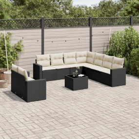Garden Sofa Set Black Poly Rattan Large Adjustable Feet
