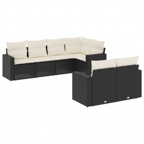 Garden Sofa Set Set of 7 Black, Cream White