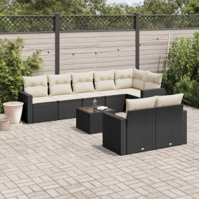 Garden Sofa Set Black PE rattan Large Adjustable Armres...