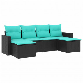 Garden Sofa Set Black, Blue PE Rattan, Powder-Coated St...