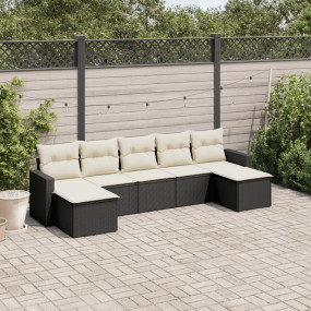 Garden Sofa Set Black, Cream White PE Rattan 7 Piece Mo...
