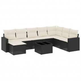 Garden Sofa Set Black PE rattan, powder-coated steel, t...