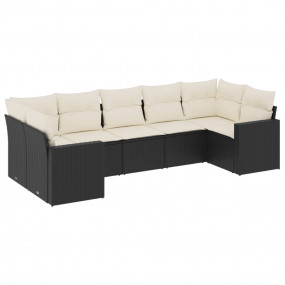 Garden Sofa Set Set of 7 Black PE Rattan Large Adjustab...
