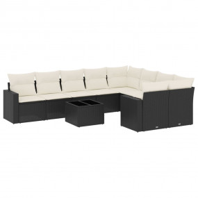 Garden Sofa Set Black PE rattan Large UV-resistant mate...