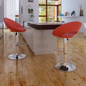 Stool Set of 2 Red Faux leather, Iron Adjustable Footre...