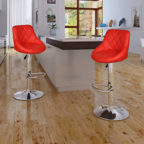 Stool Set of 2 Red Faux leather, iron Adjustable height