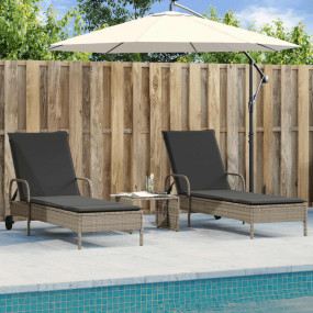 Sun Lounger Light Grey PE Rattan Standard Foldable Sun ...