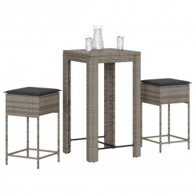 Garden Bar Set Grey PE rattan Medium Removable Covers