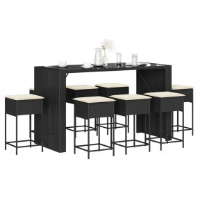 Garden Bar Set Black PE Wicker, Powder-Coated Steel, Te...