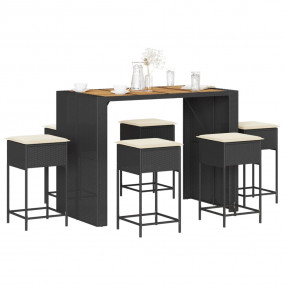 Garden Bar Set Black PE rattan Large Removable Covers