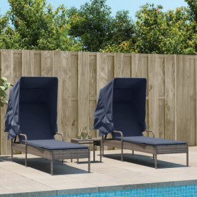 Patio Sun Lounger Grey PE Rattan Standard Adjustable Ar...