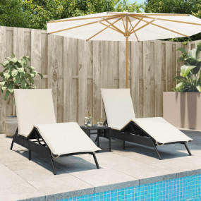 Sun Lounger Black PE Rattan Standard  Adjustable Footre...