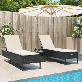 Sun Lounger Black, Cream White Poly Rattan, Powder-Coat...