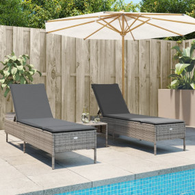 Sun Lounger Grey PE Rattan Standard Adjustable Armrests