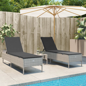Sun Lounger Light Grey Poly Rattan, Powder-Coated Steel