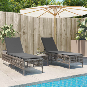Sun Lounger Grey PE rattan Standard Adjustable Armrests...