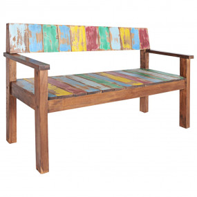 Bench Multicolored Solid reclaimed wood (teak, mango, p...
