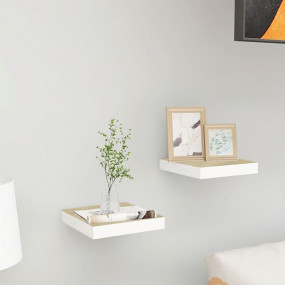 Wall Shelf Set of 2 Oak and White Honeycomb MDF, metal ...